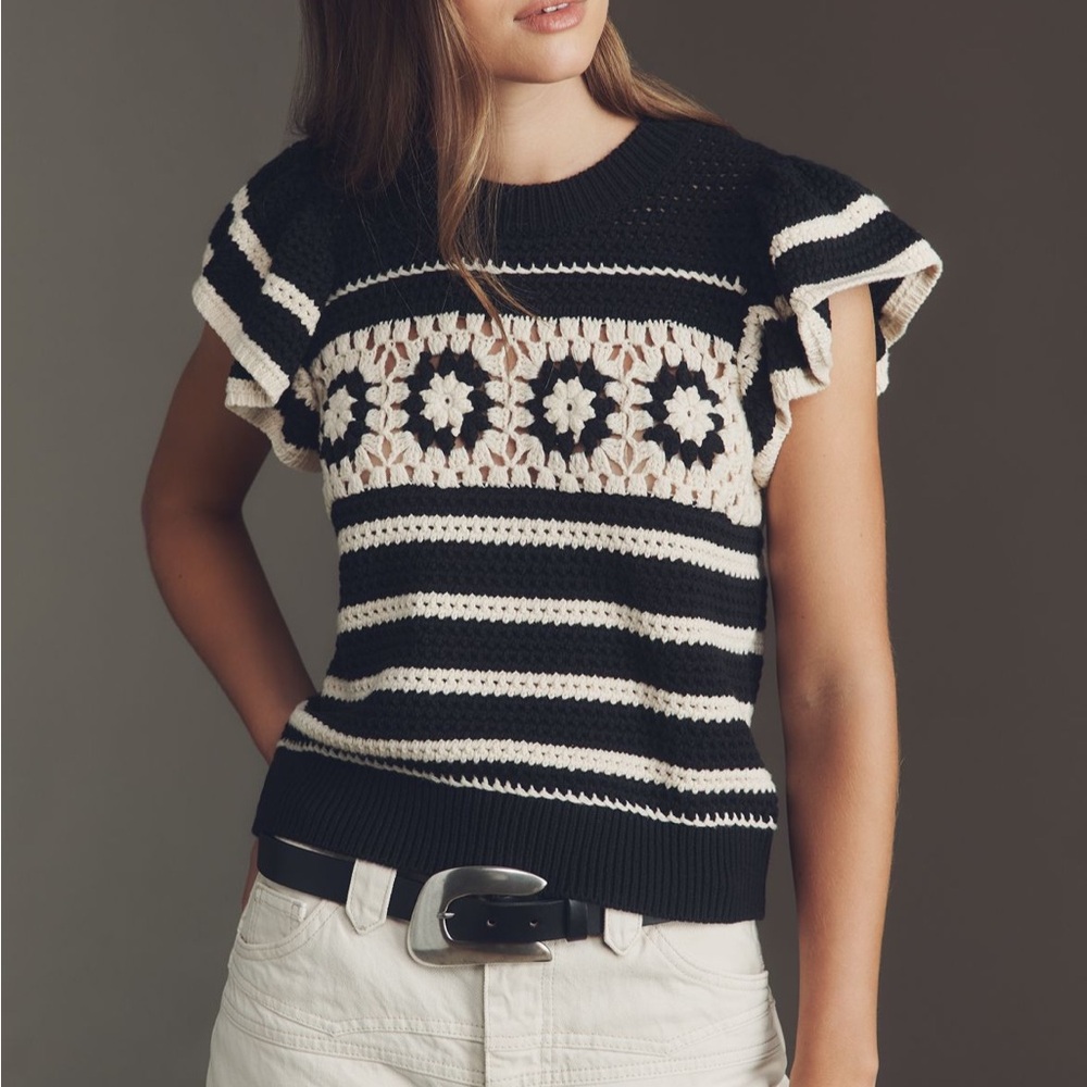 Rails Black and Cream Crochet Top